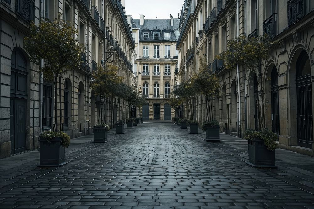 Paris local city architecture cobblestone cityscape.