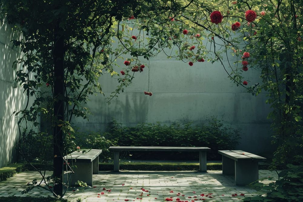 Rose garden vegetation furniture outdoors.
