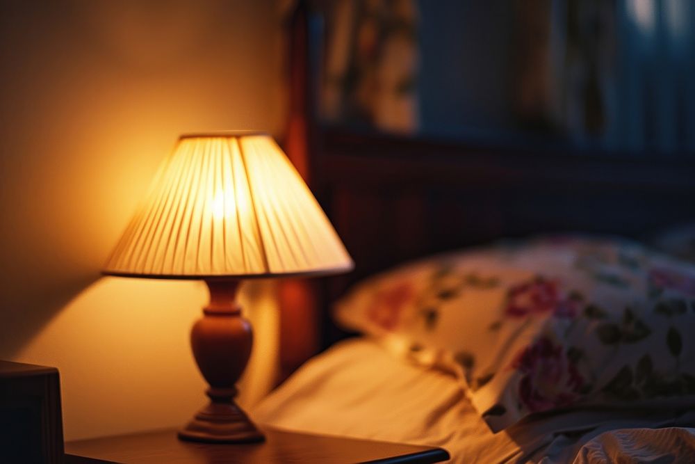 Lamp pillow bed illuminated.