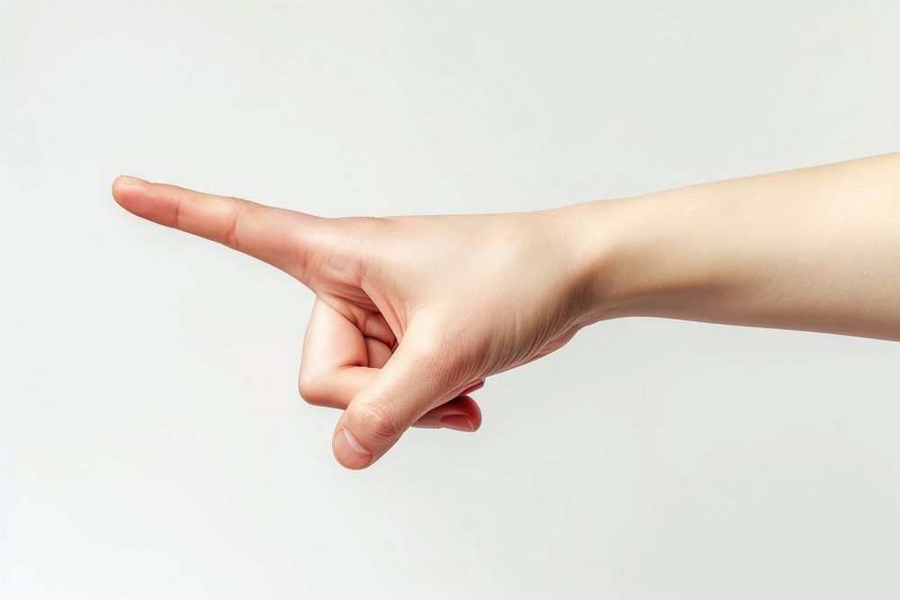 Finger touching or pointing at something hand white background gesturing.