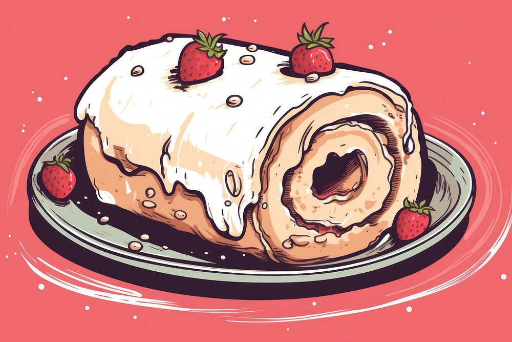 Roll Cake cake dessert berry. AI generated Image by rawpixel.