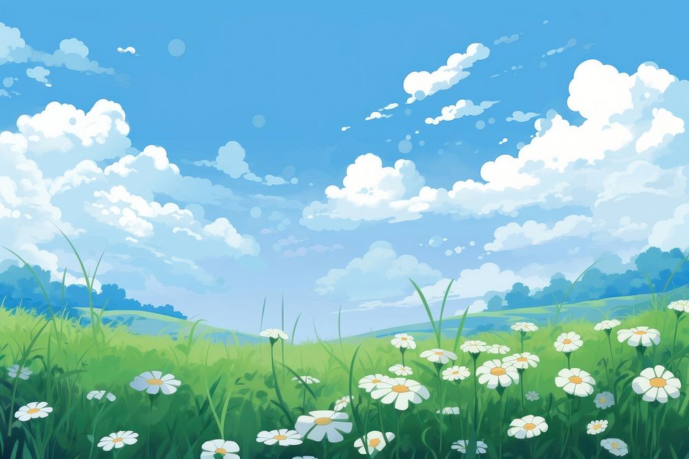 Daisy flower field landscape backgrounds grassland outdoors.