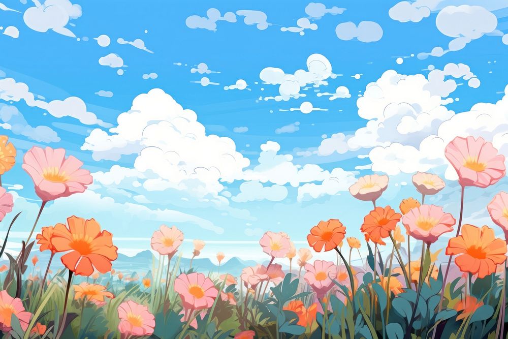 Flower field backgrounds outdoors cartoon.