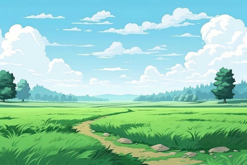 Green field landscape grassland panoramic.