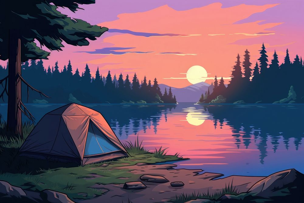 Lake camping landscape outdoors nature.