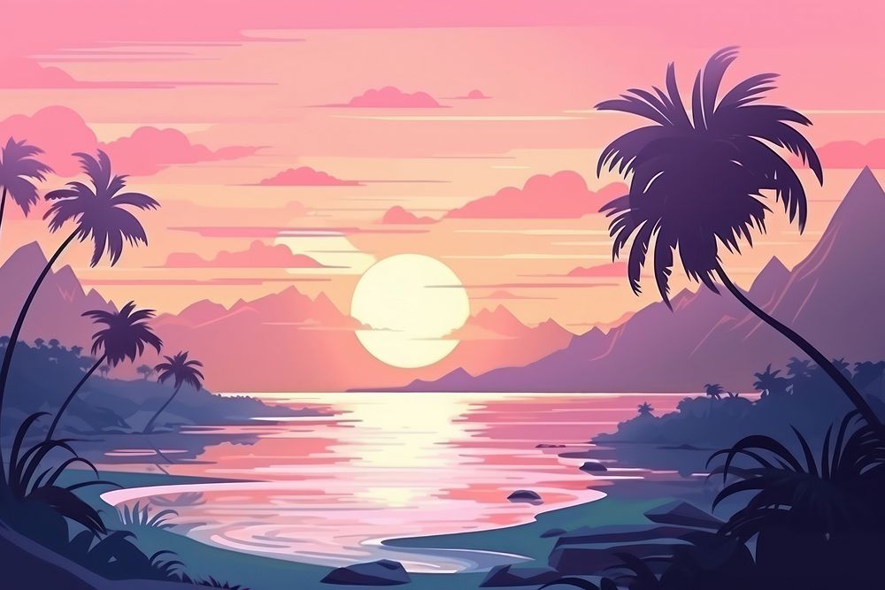 Tropical landscape outdoors sunset.