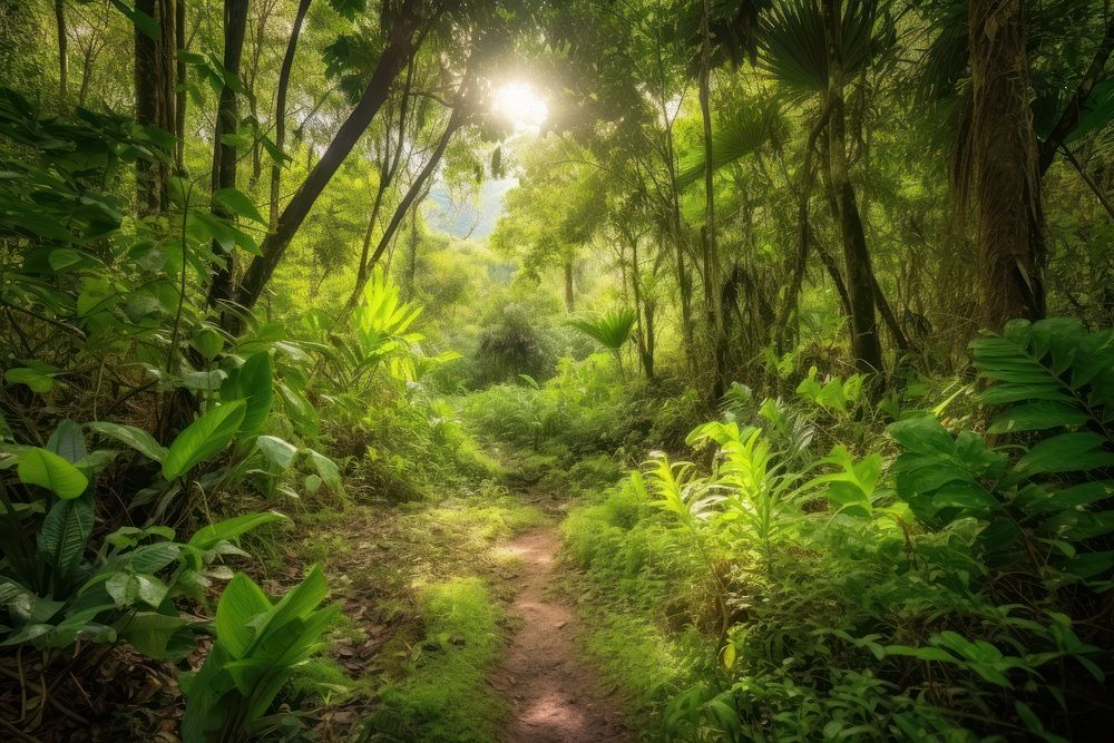 Tropical green forest land vegetation landscape.