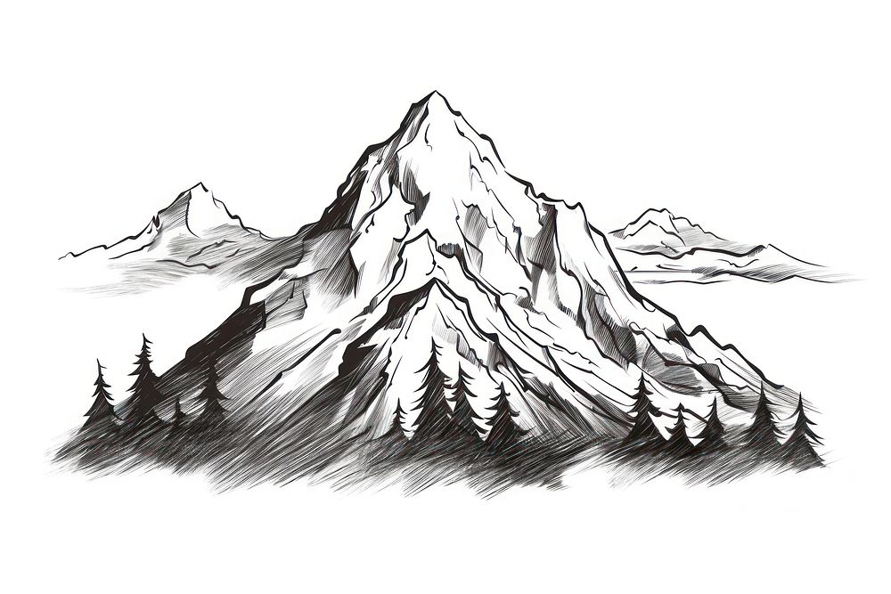 Mountain peak drawing nature sketch.