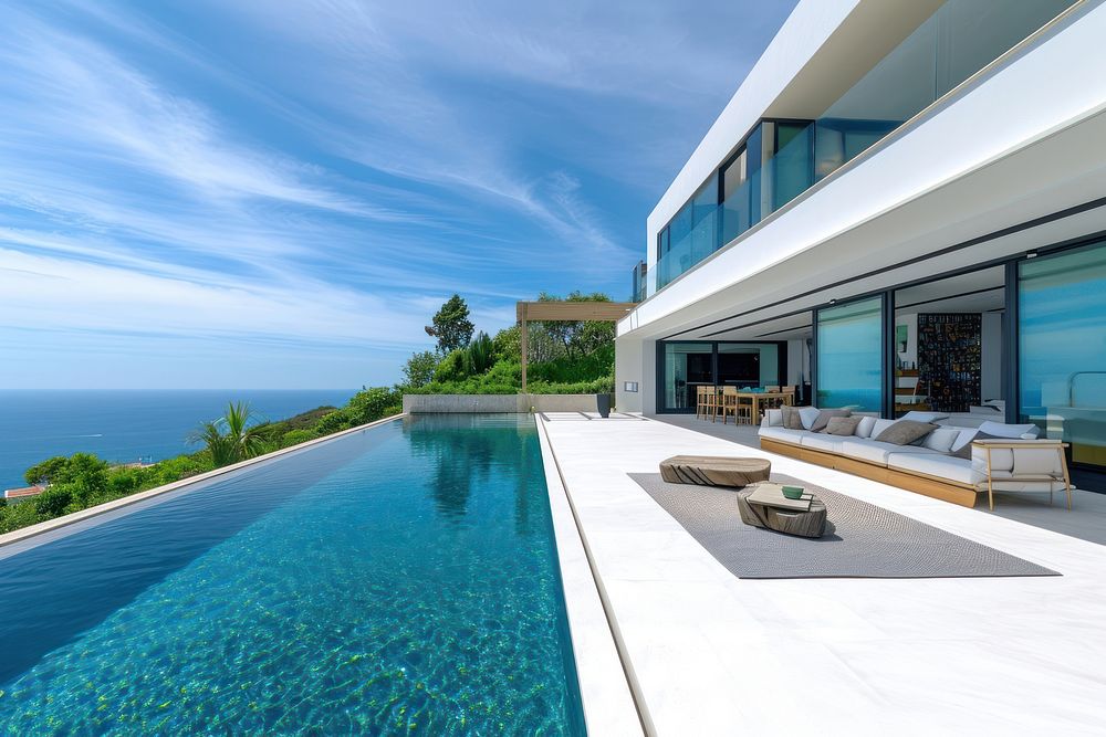Modern sea view villa architecture building outdoors.