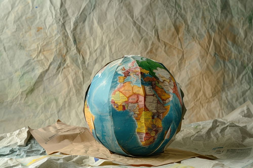 A globe made entirely from Collage paper material planet creativity astronomy.