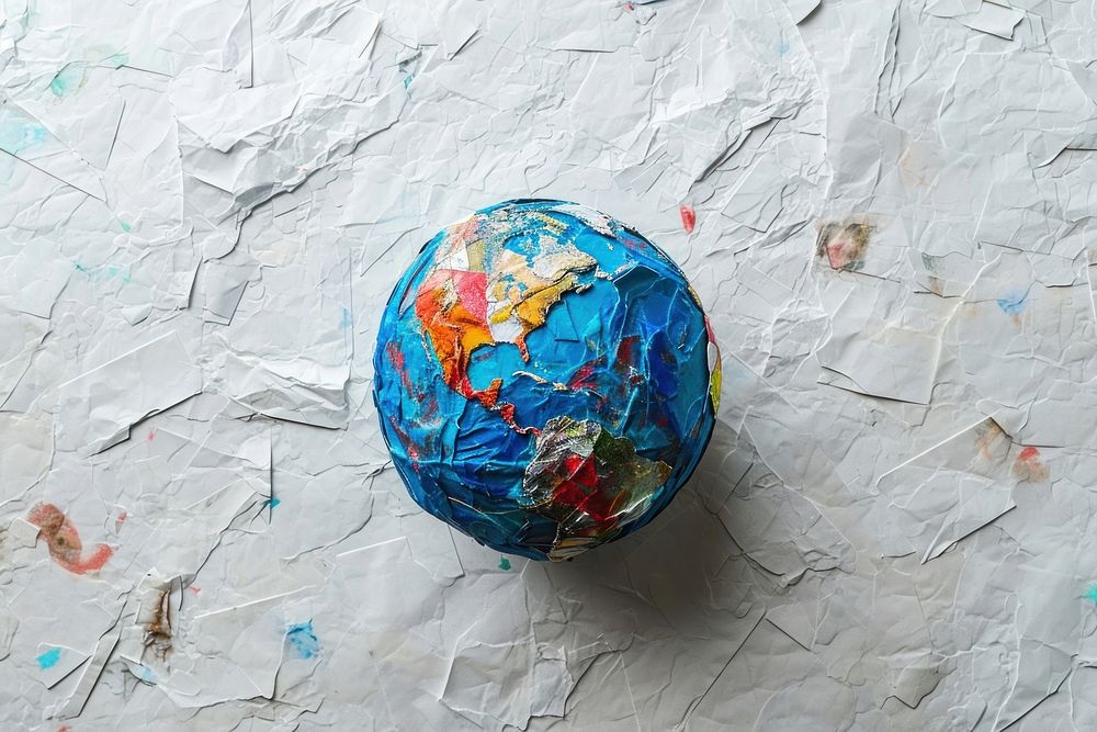 A globe made entirely from Collage paper material sphere creativity astronomy.