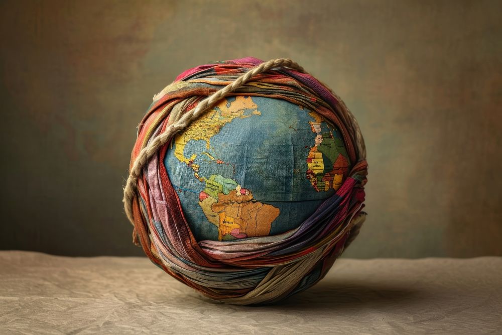 A globe made entirely from fabric material sphere planet technology.