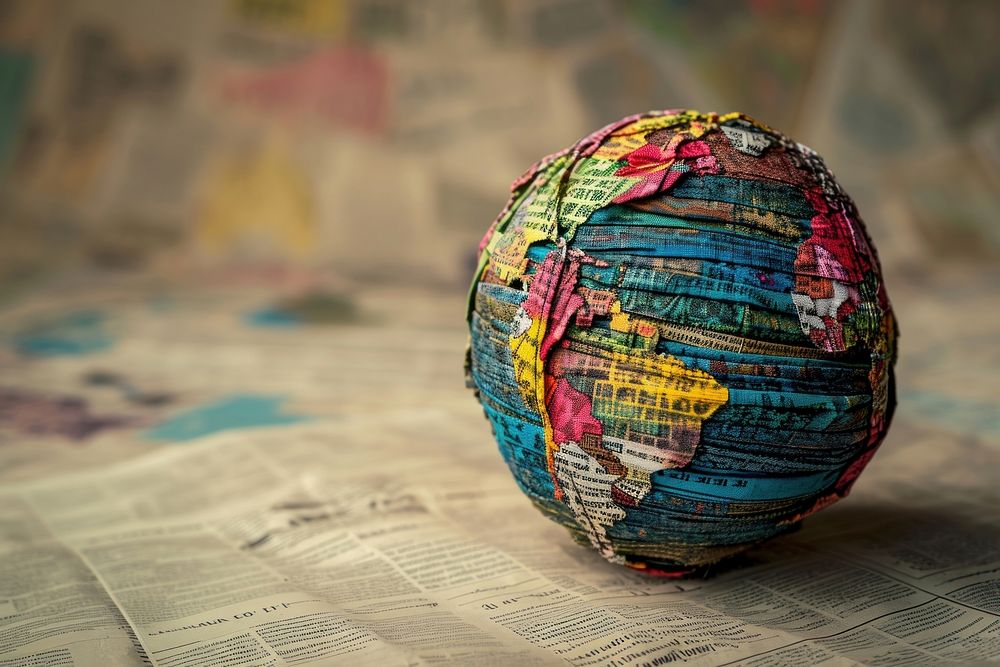 A globe made entirely from fabric material sphere planet paper.