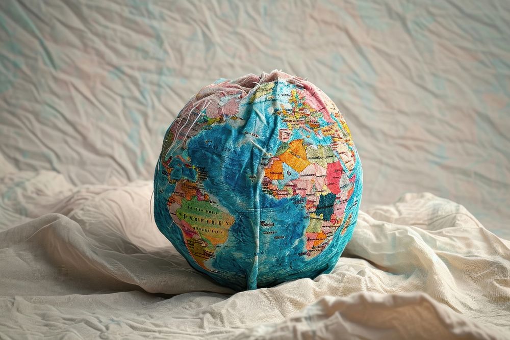 A globe made entirely from fabric material sphere planet astronomy.