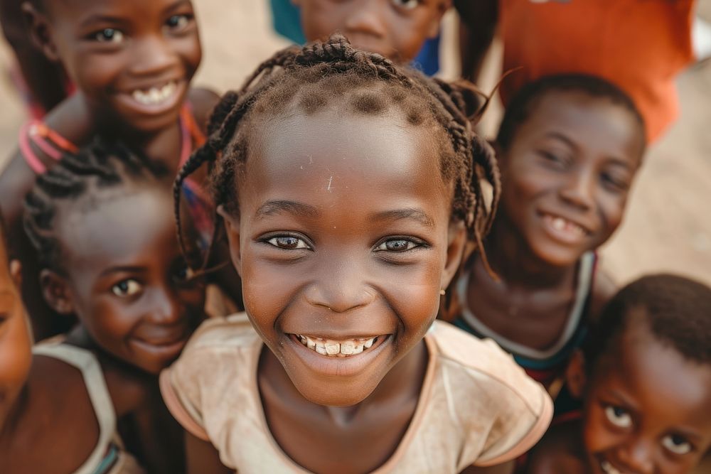 Smiling African kids smile child togetherness.
