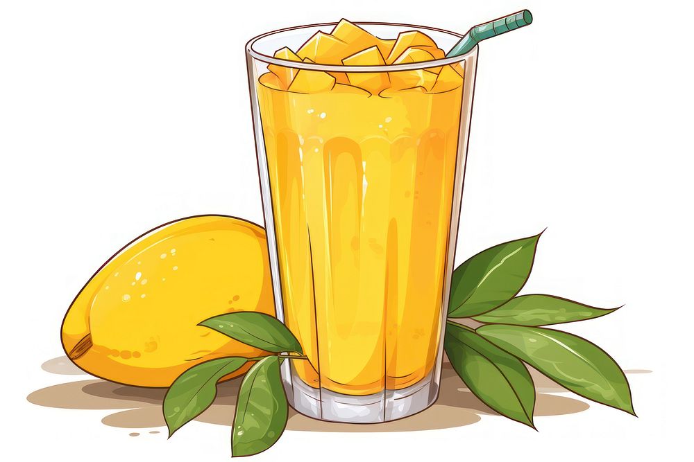 Mango juice fruit drink glass.