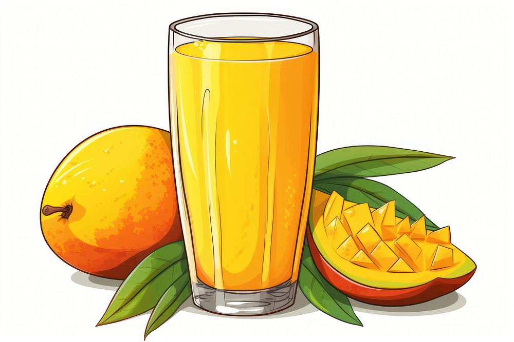 Mango juice fruit drink glass.