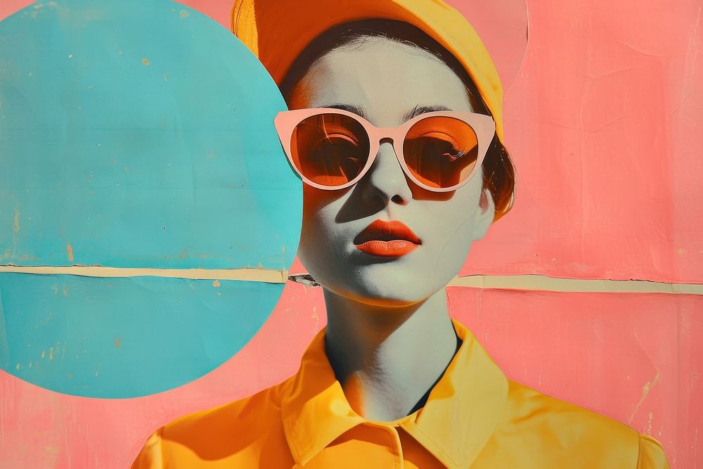 Collage Retro dreamy teenager art sunglasses painting.