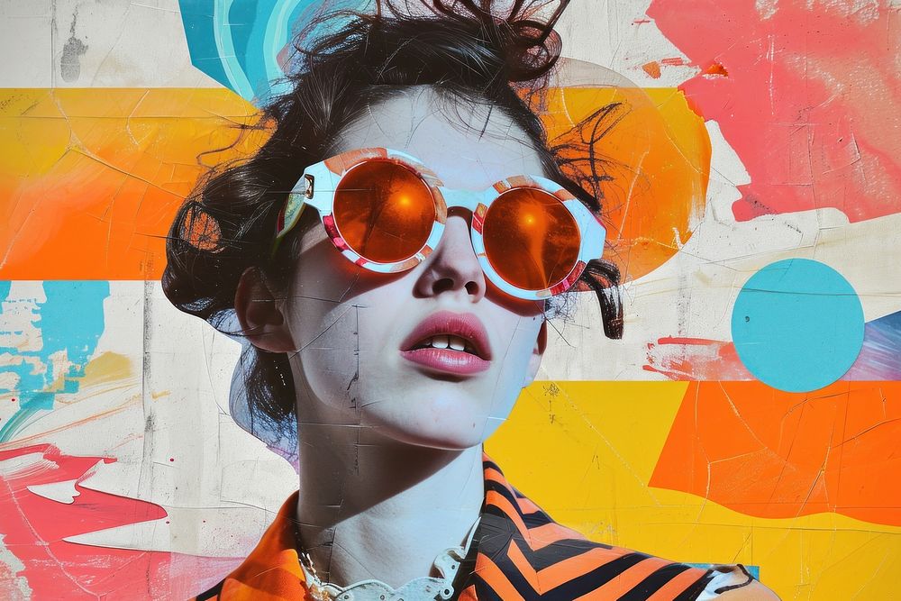 Collage Retro dreamy teenager art sunglasses portrait.