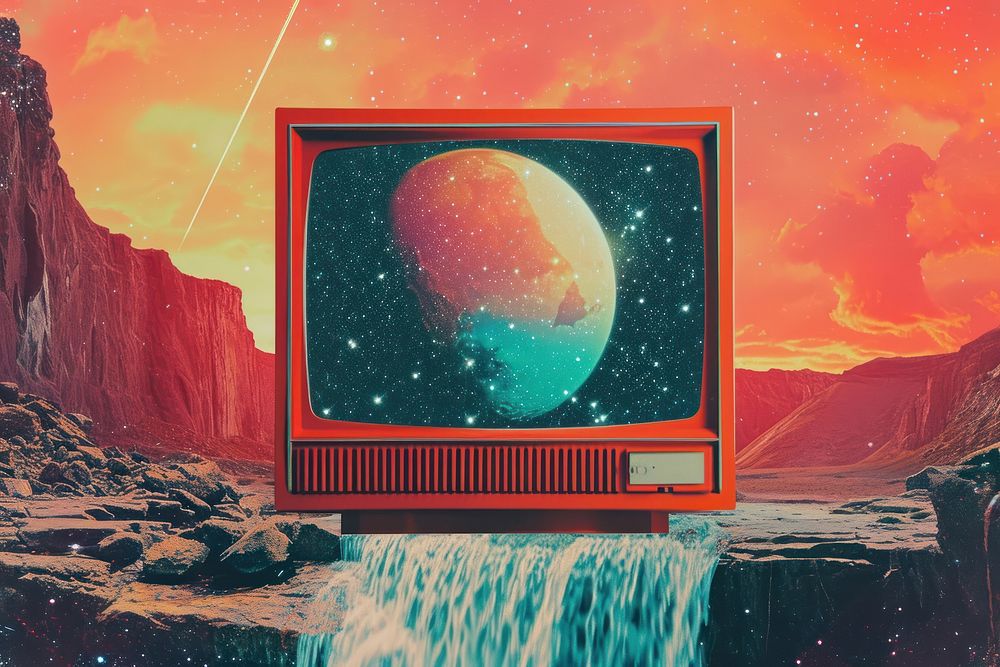 Collage Retro dreamy tv television astronomy galaxy.