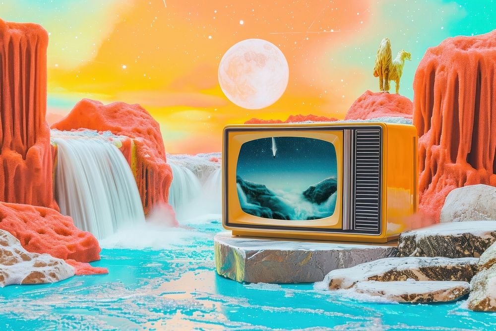 Collage Retro dreamy tv television water electronics.