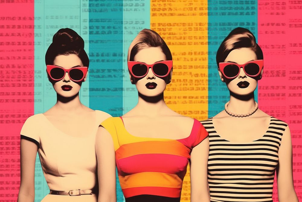 Collage Retro dreamy a group of girl sunglasses adult fun.