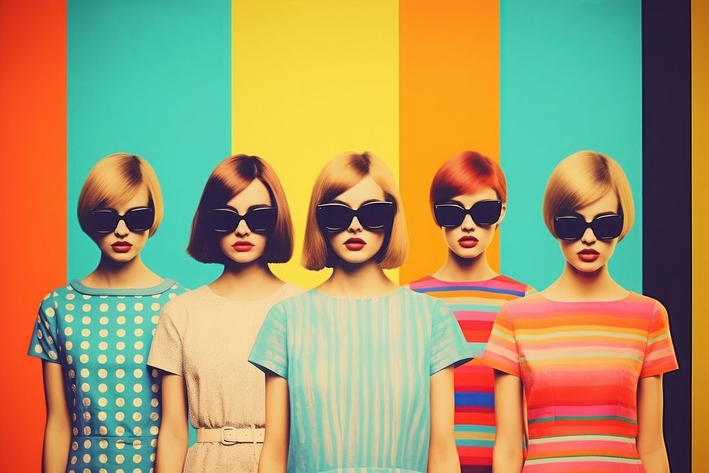 Collage Retro dreamy a group of girl sunglasses portrait adult.