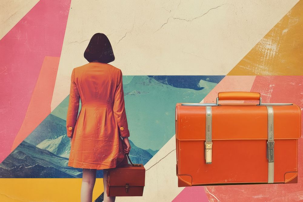 Collage Retro dreamy briefcase suitcase luggage handbag.