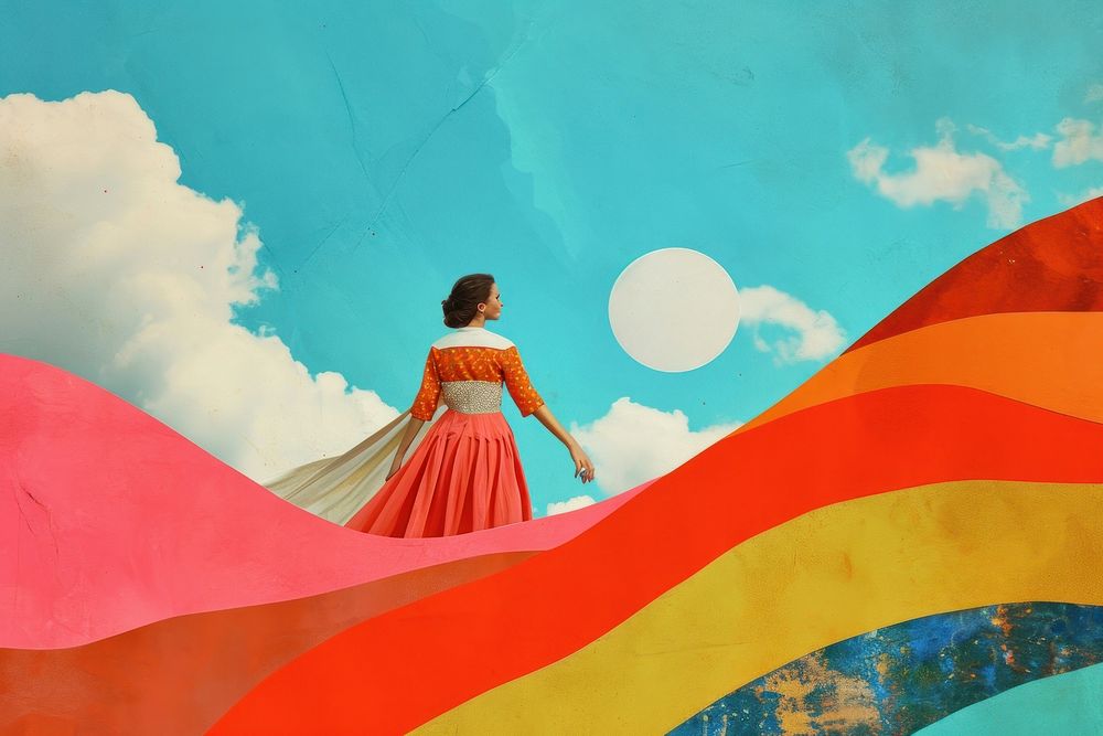 Collage Retro dreamy cape art outdoors painting.