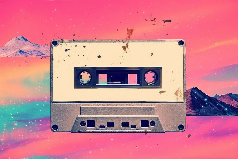 Collage Retro dreamy Cassette cassette transportation electronics.