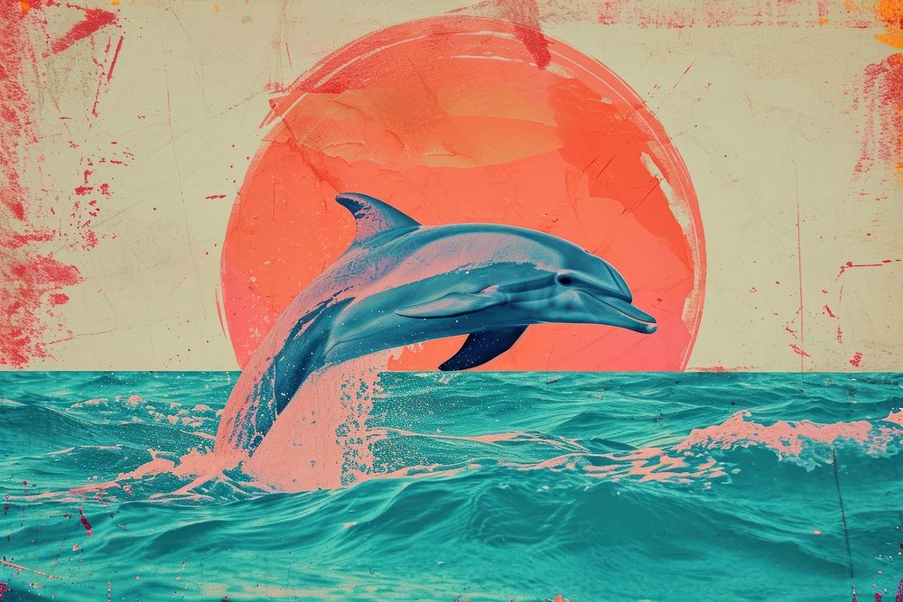 Collage Retro dreamy dolphin animal mammal fish.