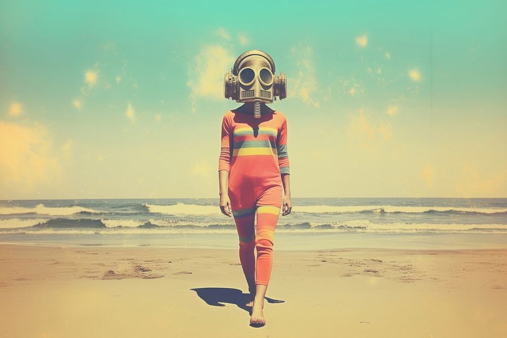 Collage Retro dreamy Gas mask beach outdoors nature.