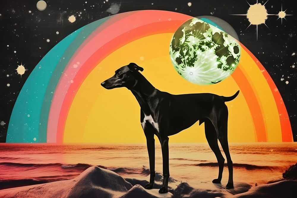 Collage Retro dreamy Greyhound greyhound astronomy animal.