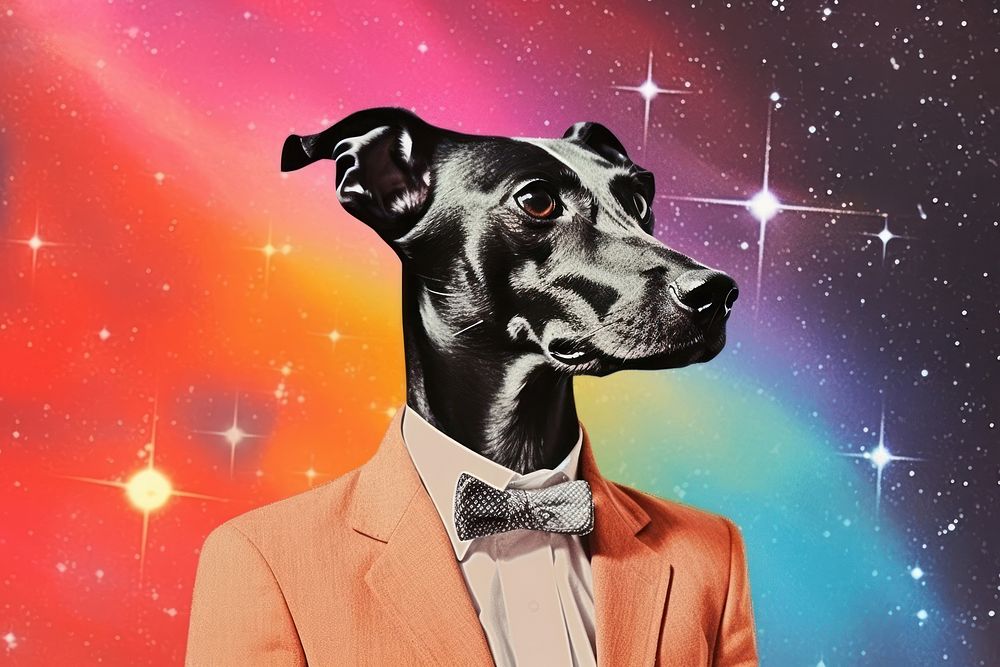 Collage Retro dreamy Greyhound greyhound portrait animal.