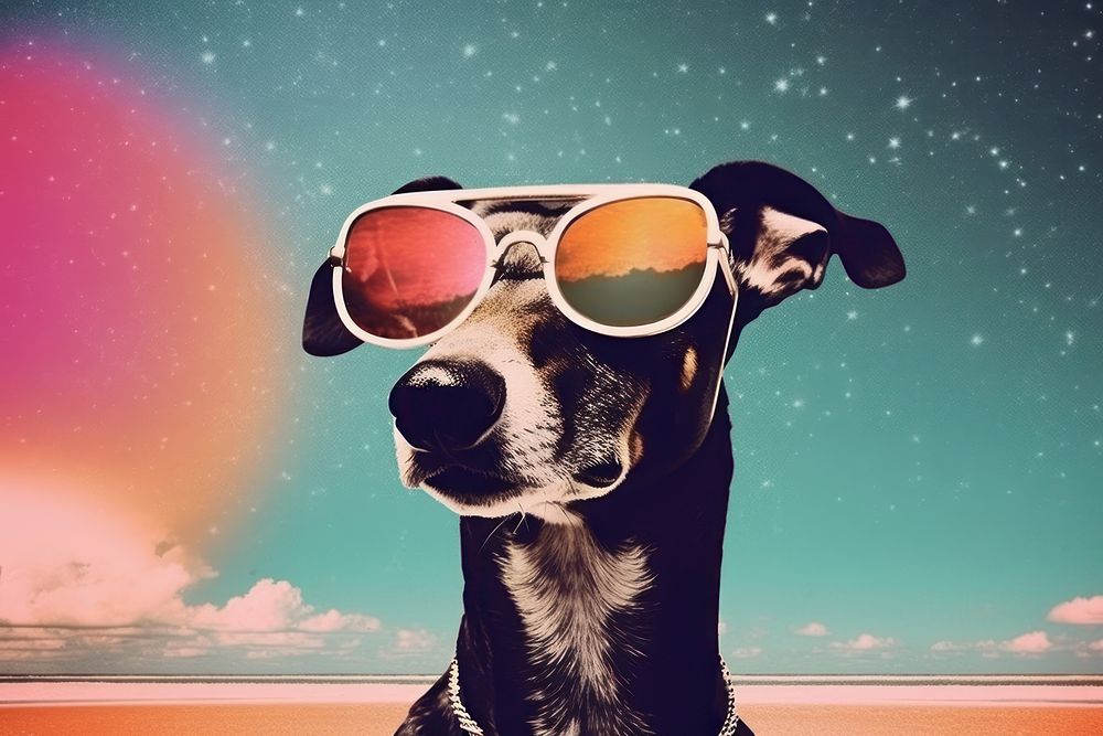 Collage Retro dreamy Greyhound sunglasses greyhound portrait.