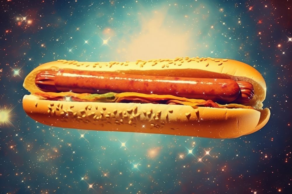 Collage Retro dreamy Hotdog food space bratwurst.