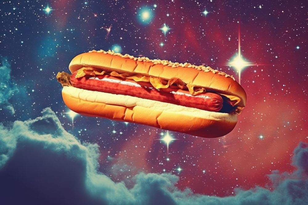 Collage Retro dreamy Hotdogs mountain food astronomy space.