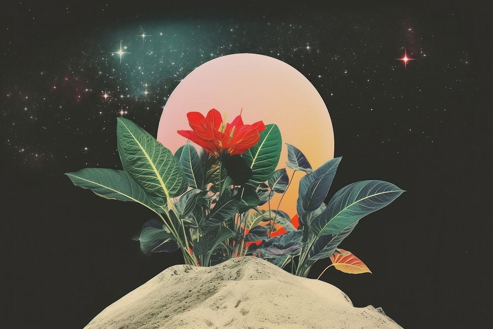 Collage Retro dreamy Houseplant astronomy outdoors nature.
