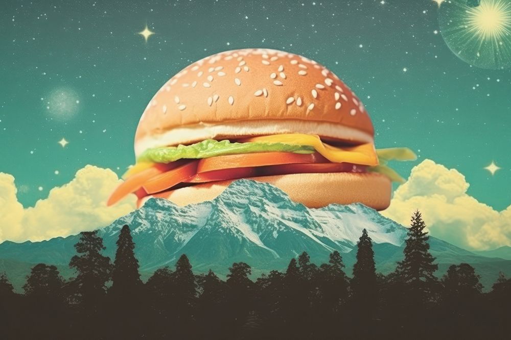 Collage Retro dreamy of burger food nature hamburger.
