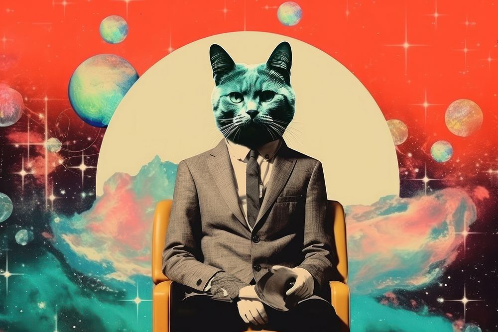 Collage Retro dreamy of cat portrait animal mammal.