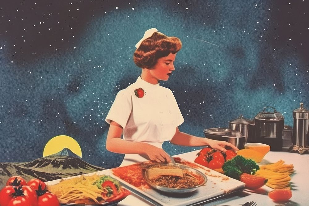 Collage Retro dreamy of cooking food vegetable freshness.