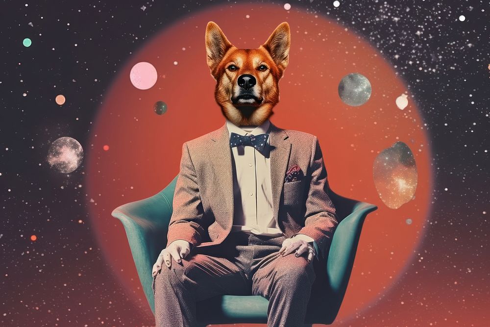 Collage Retro dreamy of dog astronomy portrait sitting.