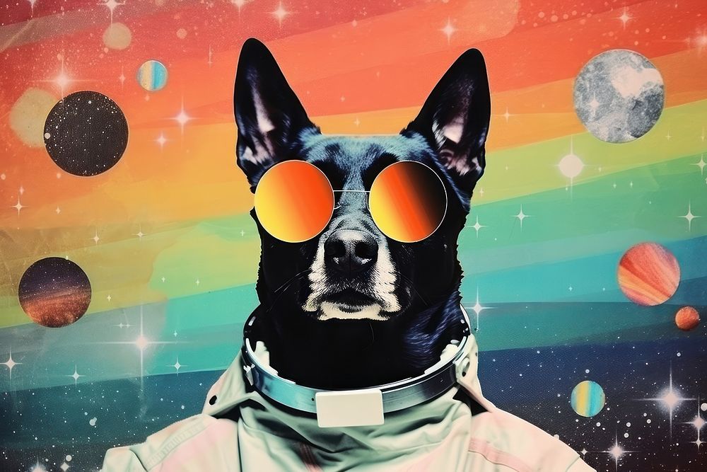 Collage Retro dreamy of dog sunglasses portrait mammal.