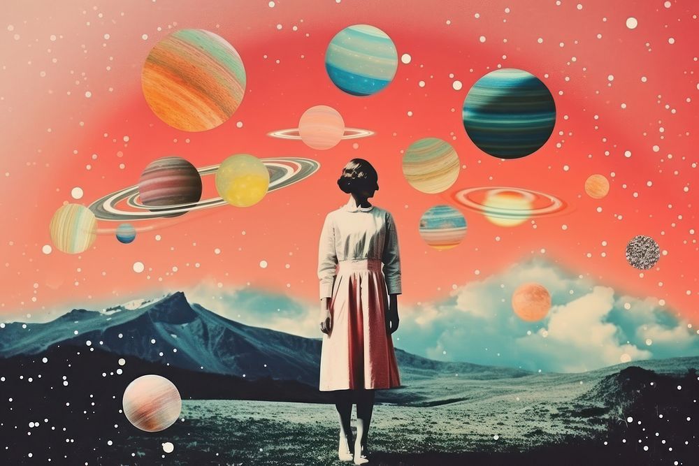 Collage Retro dreamy of Lifestyle astronomy space universe.