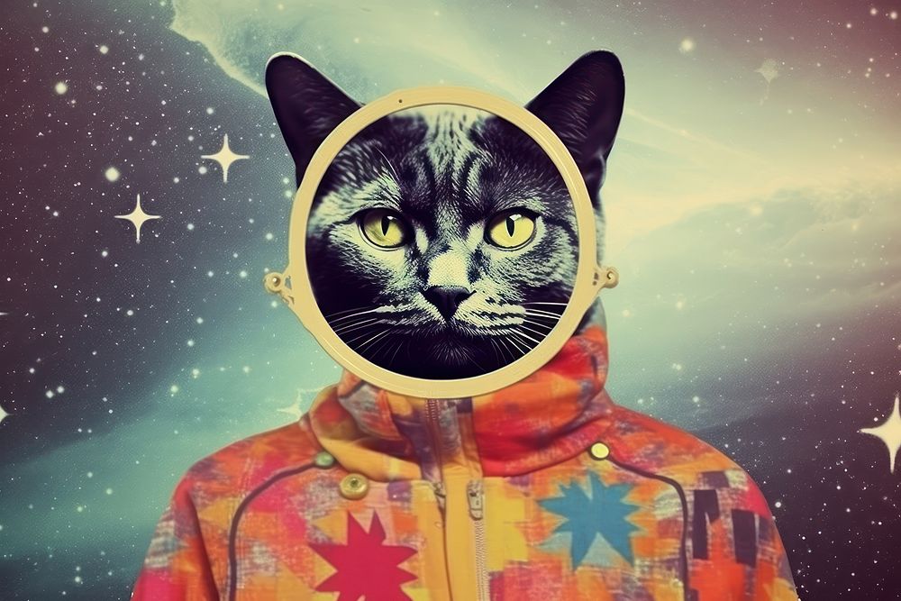 Collage Retro dreamy of Persia cat astronomy portrait animal.