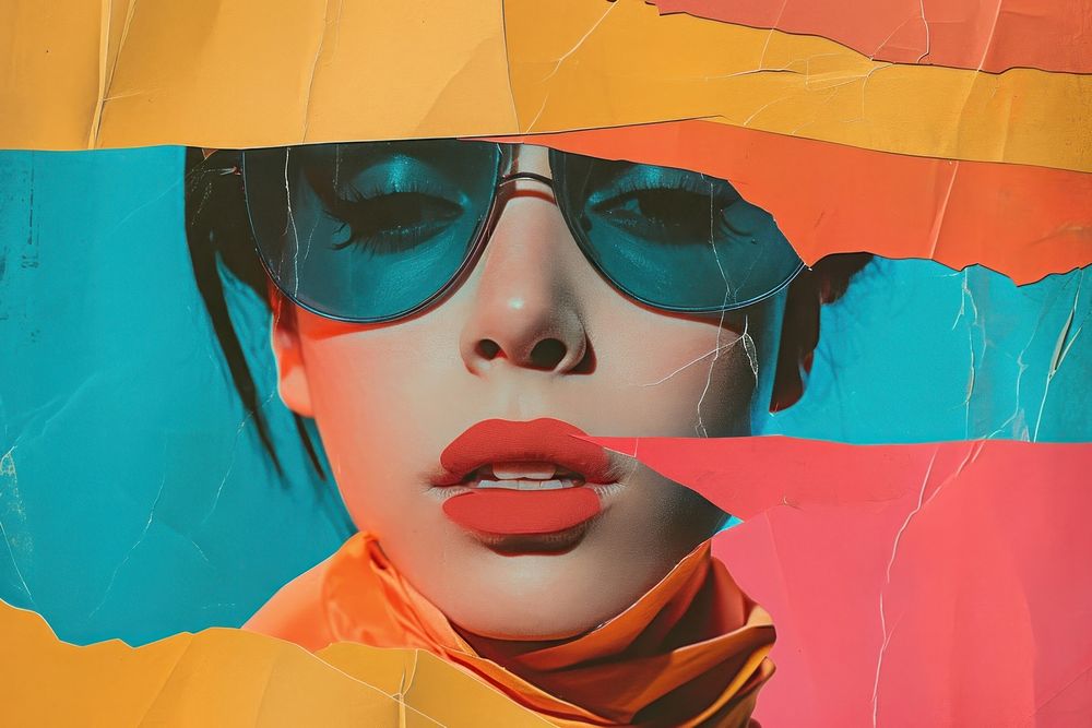 Collage Retro dreamy sad art sunglasses painting.