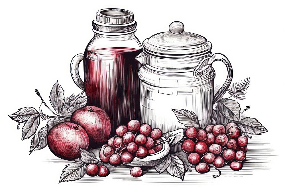 Mulled wine drawing sketch fruit.