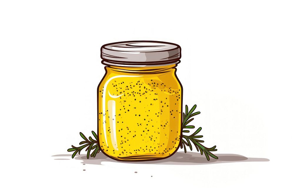 Mustard condiment food jar white background.