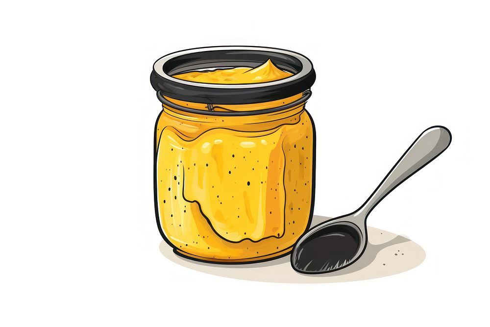 Mustard condiment food jar white background.