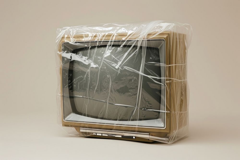 Plastic wrapping over TV television electronics technology.